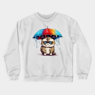 Cute anime kitty with a rainbow umbrella Crewneck Sweatshirt